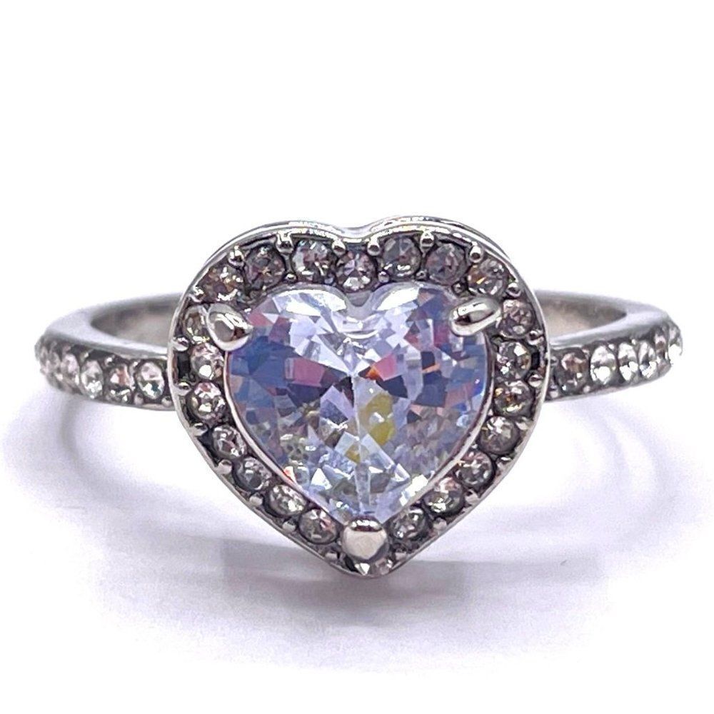.925 Sterling Silver with White Cubic Zirconia Heart Ring Size 6